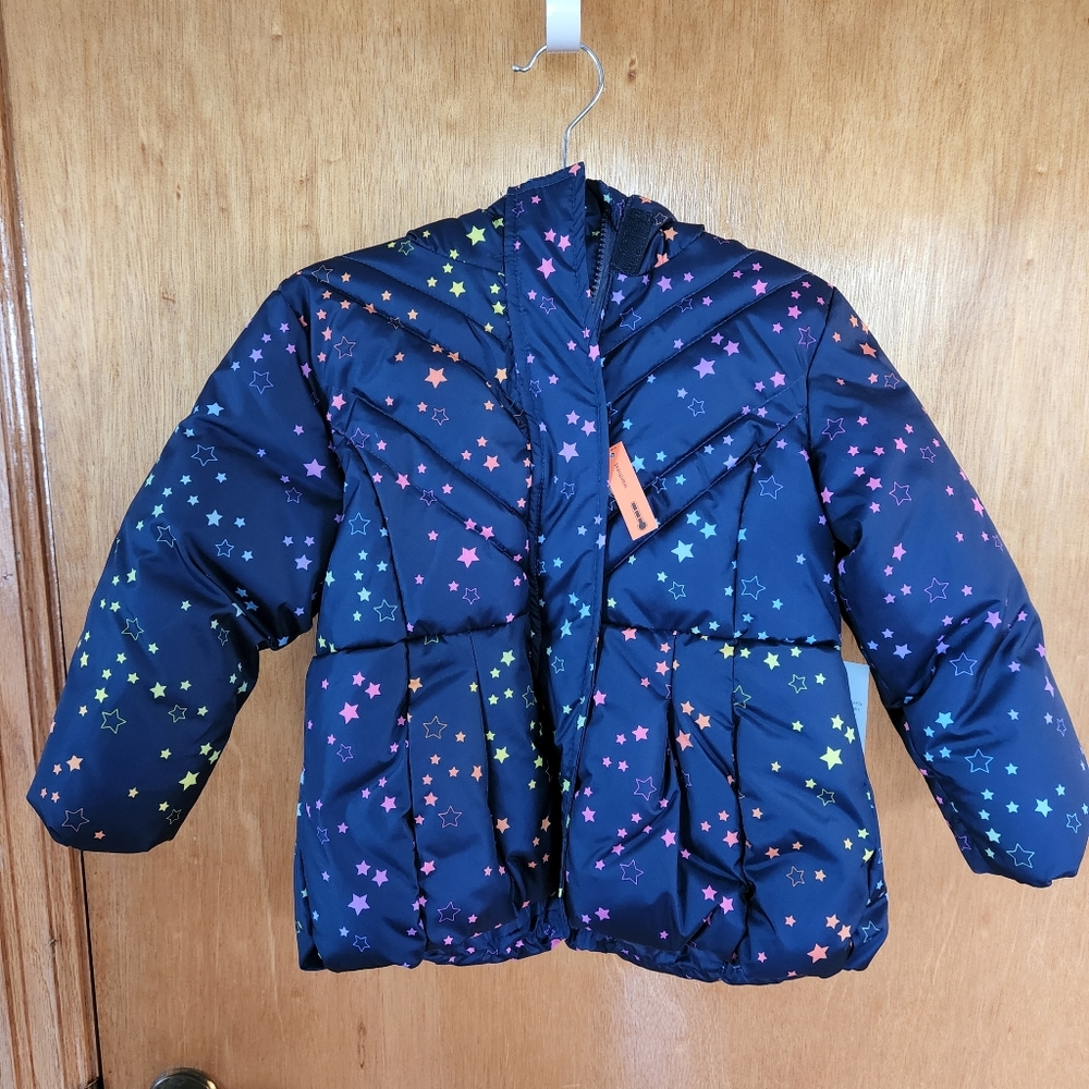 Toddler Girl Okie Dokie Blue with Stars Full Zipper Hooded Puffer Jacket Size 2T